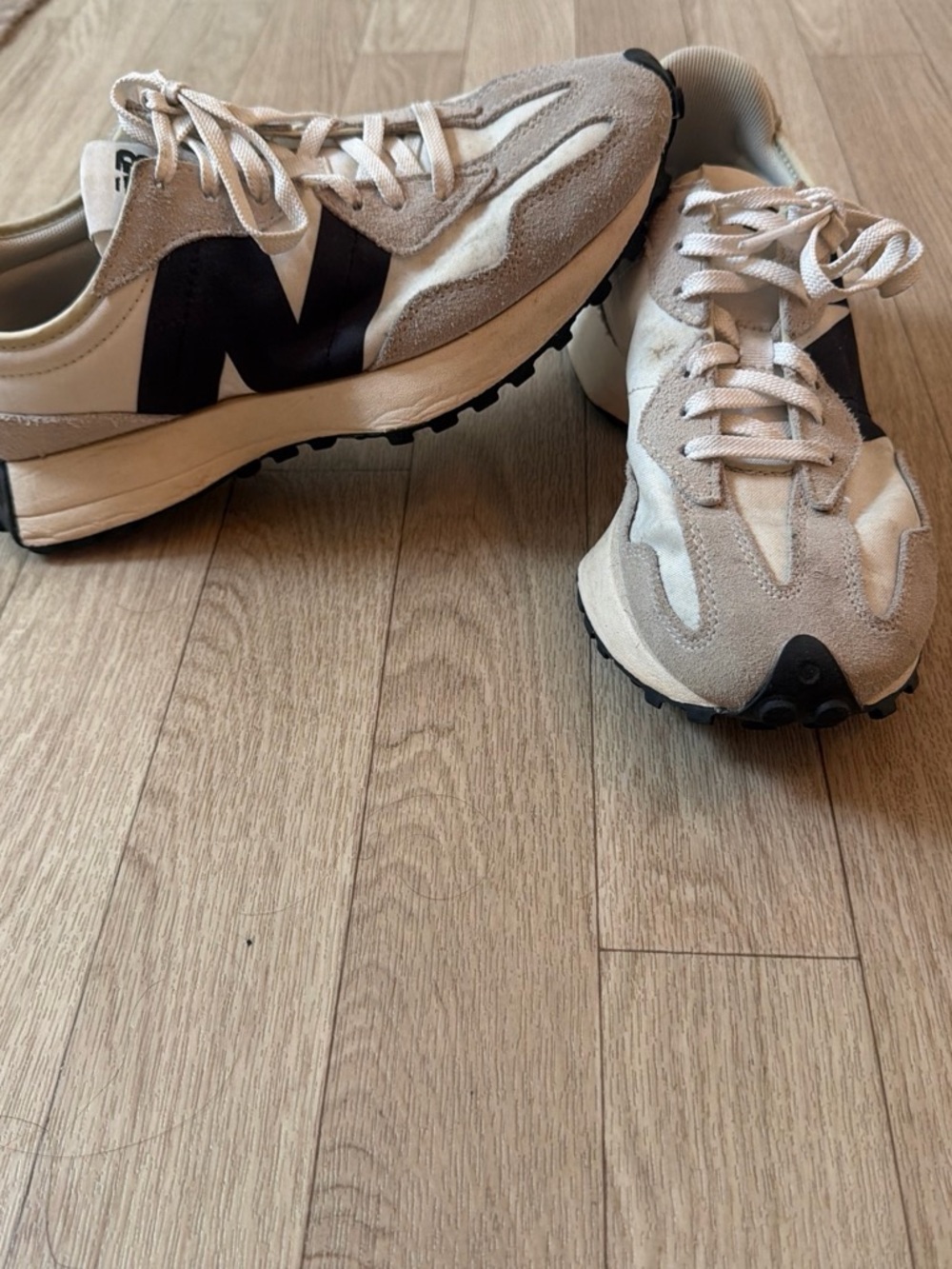 New Balance Women's Beige and Black Suede Athletic Sneakers